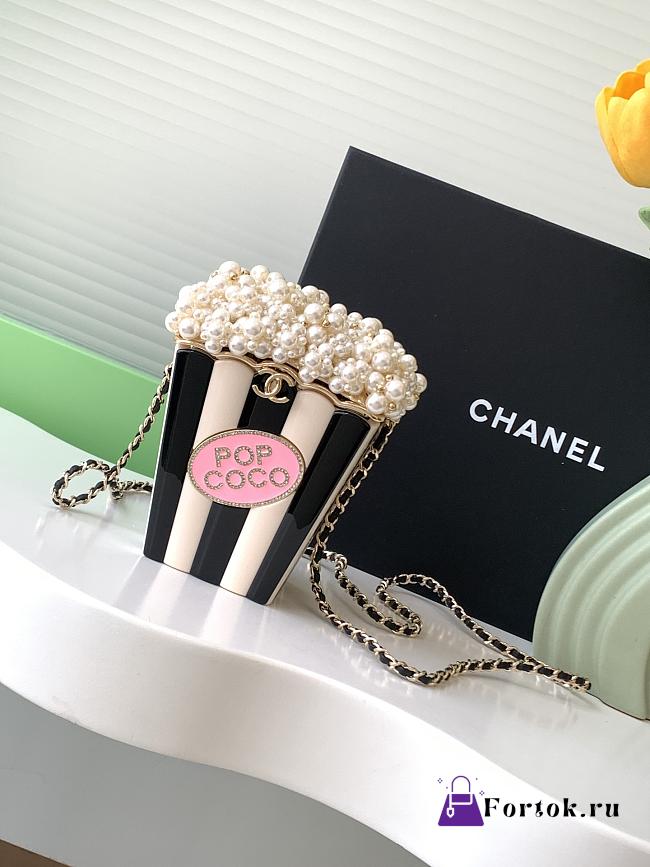 Fortok Chanel Popcorn Minaudiere Resin, Enamel, Imitation Pearls & Gold-Tone Metal White, Black & Light Pink - 1