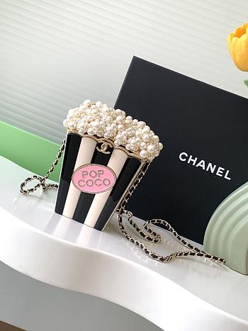 Fortok Chanel Popcorn Minaudiere Resin, Enamel, Imitation Pearls & Gold-Tone Metal White, Black & Light Pink