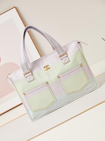 Fortok Chanel Shopping Bag Printed Denim Pink Ivory AS4719 30x45x9.5cm