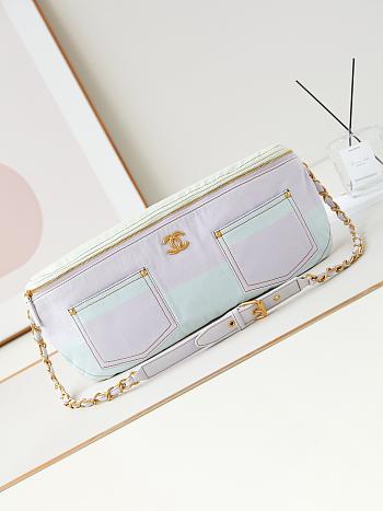 Fortok Chanel Waist Bag Printed Denim Pink Ivory AS4718 19x45x9cm