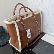 Fortok Chanel Large Shopping Bag Lambskin Wool  Brown & Beige 38cm - 5