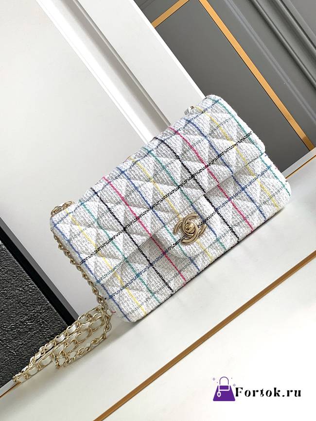 Fortok Chanel CF Flap Bag Blue & White Tweed 25cm - 1
