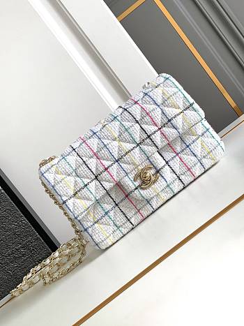Fortok Chanel CF Flap Bag Blue & White Tweed 25cm