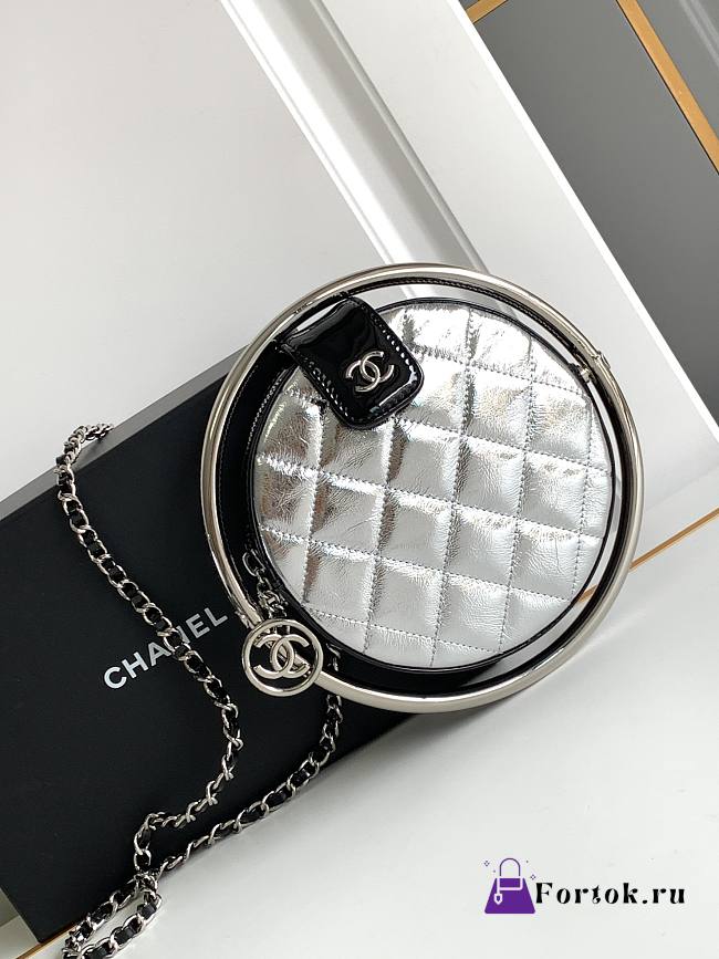 Fortok Chanel Round Bag Metallic Silver 18x18x4cm - 1