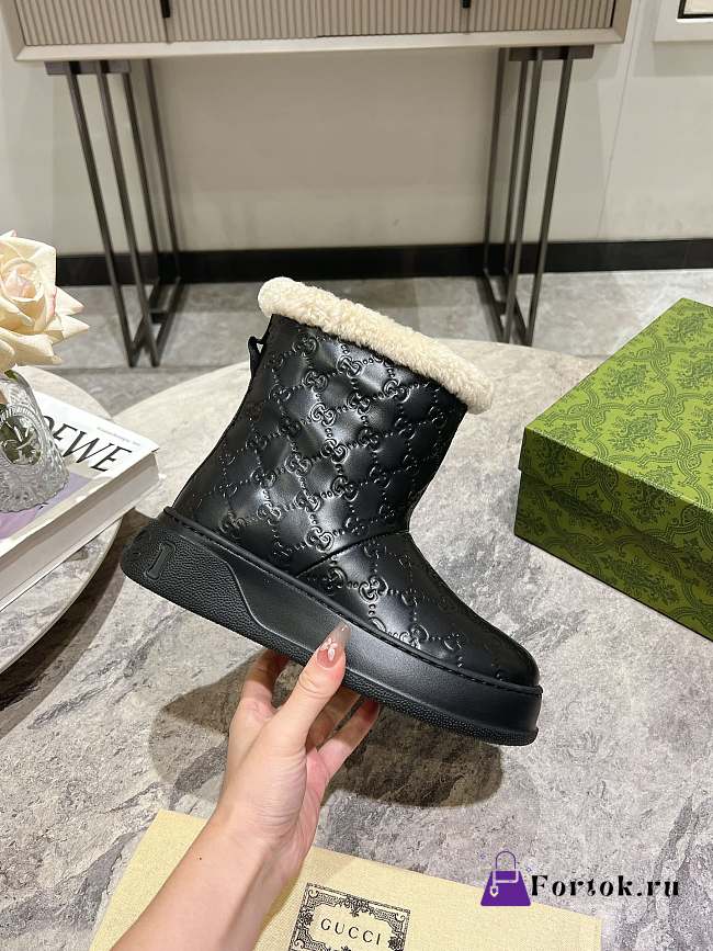 Fortok Gucci Sheepskin Snow Boots Black - 1
