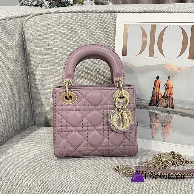 Fortok Dior Lady Bag Peony Pink Patent Cannage Calfskin 17x7x15cm - 1