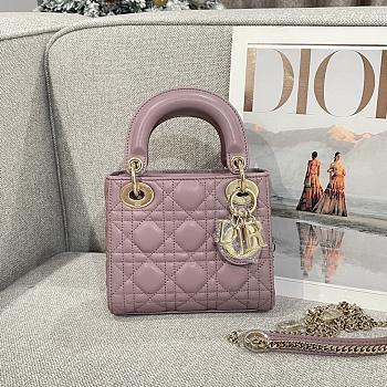 Fortok Dior Lady Bag Peony Pink Patent Cannage Calfskin 17x7x15cm