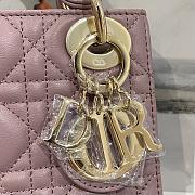 Fortok Dior Lady Bag Peony Pink Patent Cannage Calfskin 17x7x15cm - 5