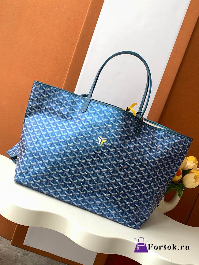 Fortok Goyard Goyardine Dark Blue St. Louis Tote Bag 40x20x34cm  - 1