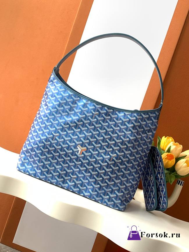 Fortok Goyard Goyardine Hobo Bag Dark Blue 43x14x27cm - 1