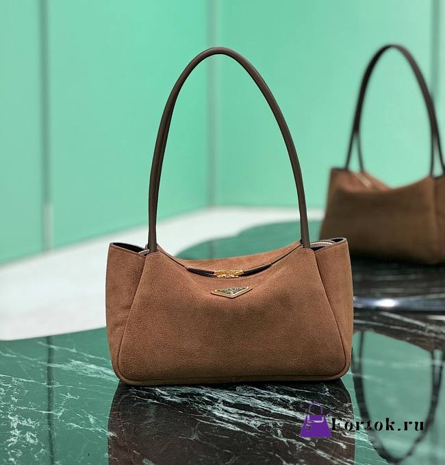 Fortok Prada Medium Brown Suede Shoulder Bag 28x16x10.5cm - 1