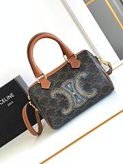 Fortok Celine Small Logo Printed Colorful Embroidered Cowhide Boston Bag 19.5x14x7cm - 1