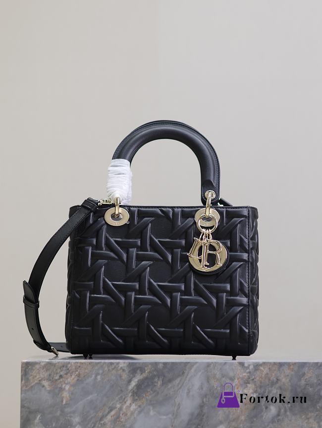 Fortok Dior Lady Dior Bag Black Graphic Cannage Calfskin 24x11x20cm - 1