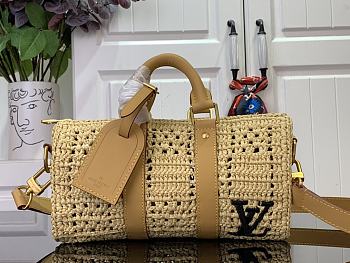 Fortok Louis Vuitton Keepall Bandoulière 25 Bag Natural Beige Damier Raffia M25010 15x11x25cm