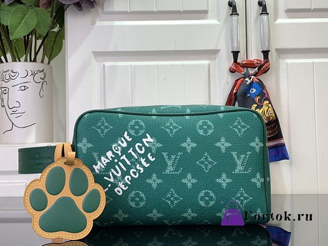 Fortok Louis Vuitton Locker Dopp Kit Bag Green Damier Graphite Canvas M83112 23x13x12cm  - 1