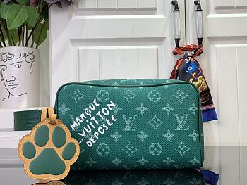 Fortok Louis Vuitton Locker Dopp Kit Bag Green Damier Graphite Canvas M83112 23x13x12cm 
