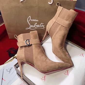 Fortok Christian Louboutin So Chelsea 85 Suede Ankle Pointy Toe Boots Beige