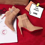 Fortok Christian Louboutin So Chelsea 85 Suede Ankle Pointy Toe Boots Beige - 6