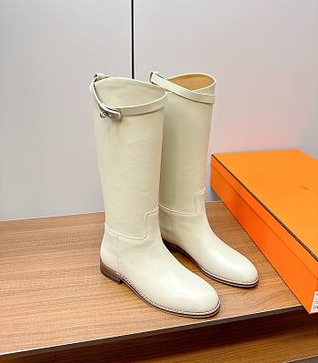 Fortok Hermes Kelly Jumping Buckle Knight Boots White