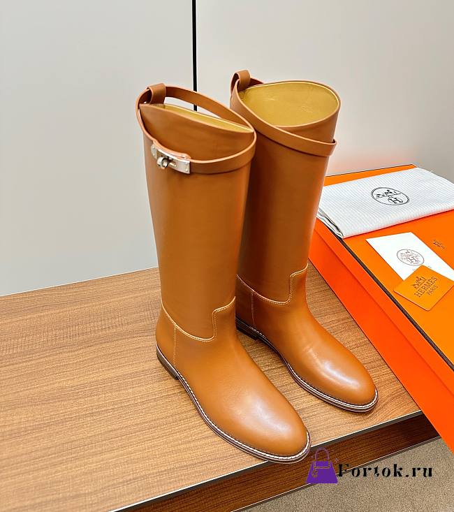 Fortok Hermes Kelly Jumping Buckle Knight Boots Brown - 1