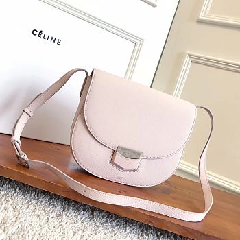 Fortok Celine Light Pink Grained Calfskin Leather Trotteur Bag 23cm