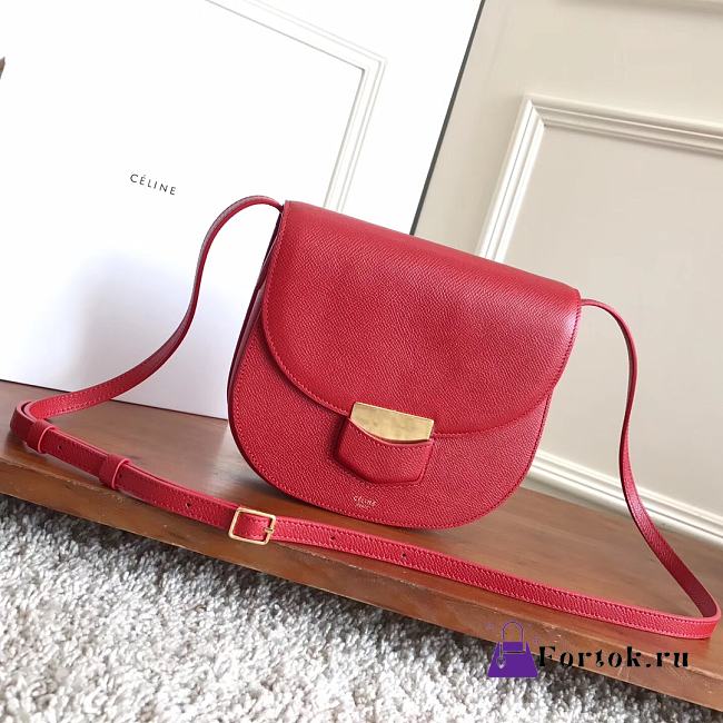 Fortok Celine Red Grained Calfskin Leather Trotteur Bag 23cm - 1