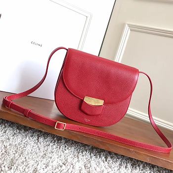 Fortok Celine Red Grained Calfskin Leather Trotteur Bag 23cm