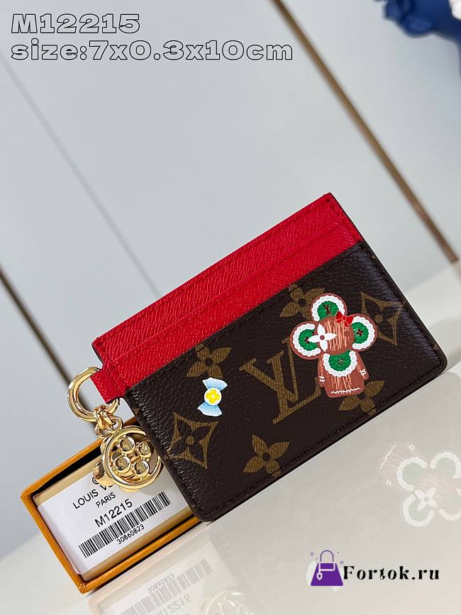 Fortok Louis Vuitton LV Charms Card Holder Brown & Red M12215 10.2x7.3x0.3cm - 1