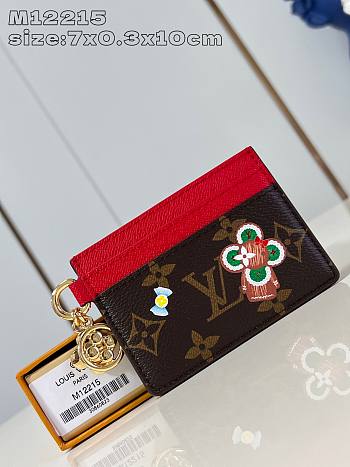 Fortok Louis Vuitton LV Charms Card Holder Brown & Red M12215 10.2x7.3x0.3cm