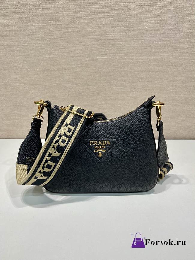 Fortok Prada Black Leather Shoulder Bag 1BH193 24x18x6cm - 1