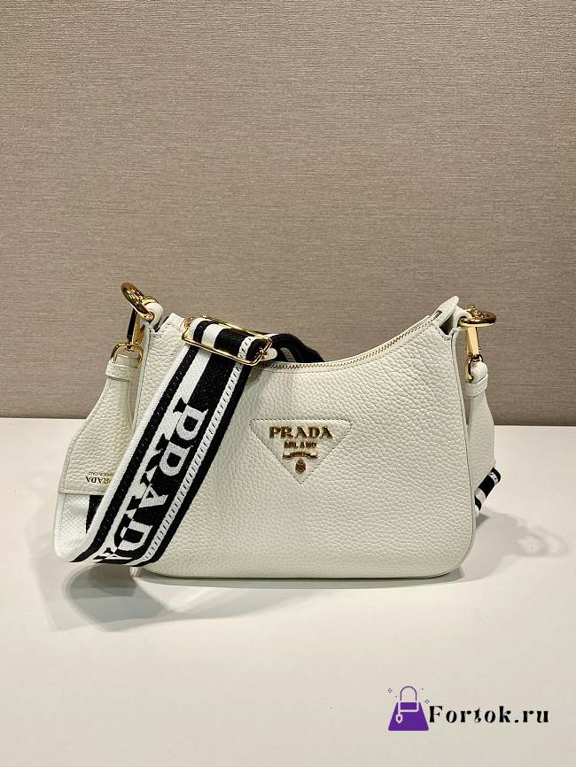 Fortok Prada White Leather Shoulder Bag 1BH193 24x18x6cm - 1