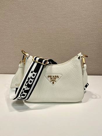 Fortok Prada White Leather Shoulder Bag 1BH193 24x18x6cm