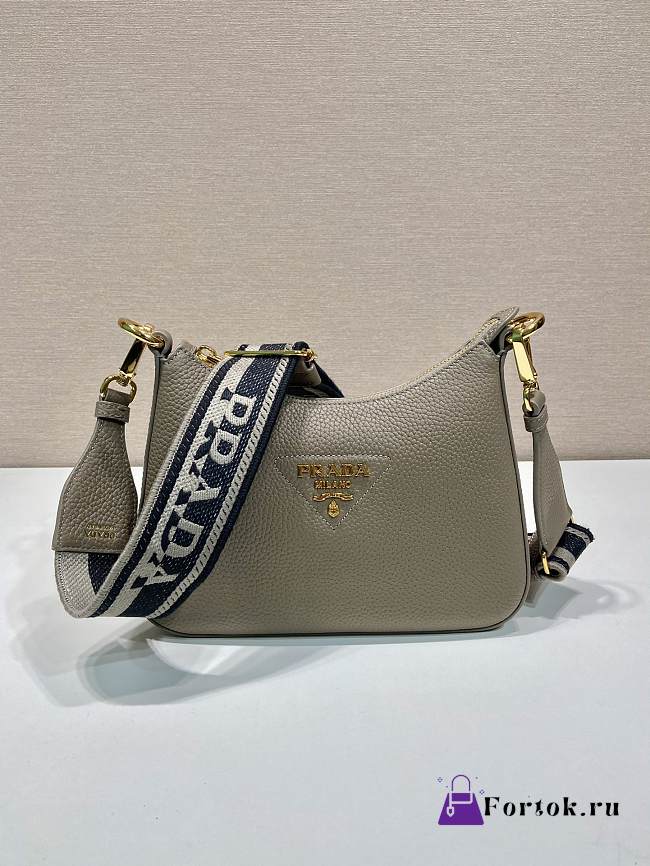 Fortok Prada Grey Leather Shoulder Bag 1BH193 24x18x6cm - 1