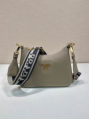 Fortok Prada Grey Leather Shoulder Bag 1BH193 24x18x6cm