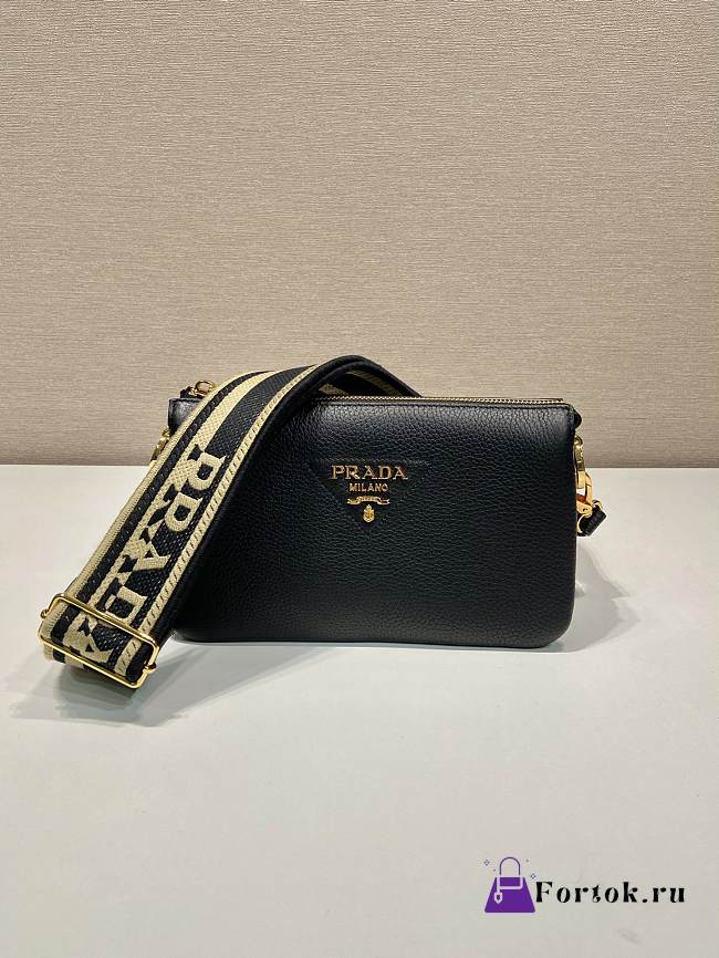 Fortok Prada Black Leather Shoulder Bag 1BH194 23x14x6.5cm - 1