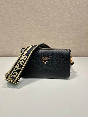 Fortok Prada Black Leather Shoulder Bag 1BH194 23x14x6.5cm
