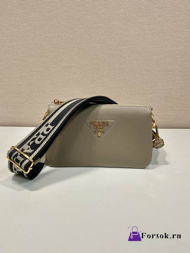 Fortok Prada Grey Leather Shoulder Bag 1BH194 23x14x6.5cm - 1