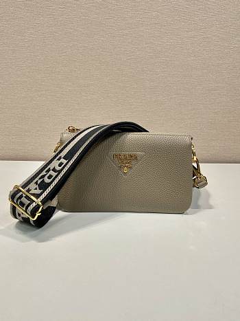Fortok Prada Grey Leather Shoulder Bag 1BH194 23x14x6.5cm