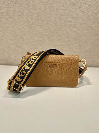 Fortok Prada Brown Leather Shoulder Bag 1BH194 23x14x6.5cm