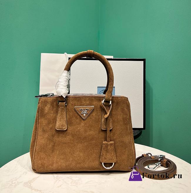 Fortok Prada Galleria Saffiano Suede Bag Brown 1BA896 24.5x16.5x11cm - 1