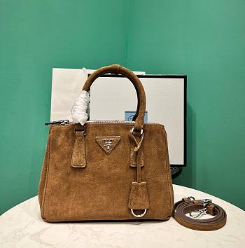 Fortok Prada Galleria Saffiano Suede Bag Brown 1BA896 24.5x16.5x11cm