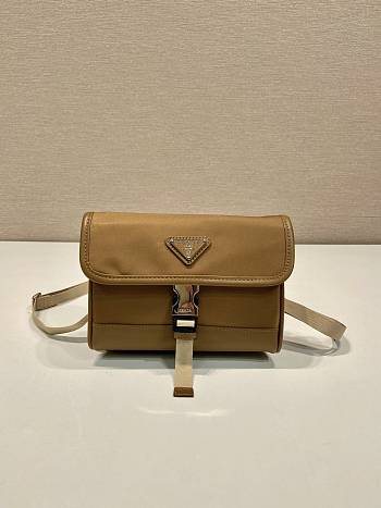 Fortok Prada Re-Nylon and Saffiano Leather Smartphone Case Brown 2ZH108 18x14x3cm