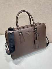 Fortok Prada Saffiano Brown Leather Briefcase 2VE022 38x28x6.5cm - 2