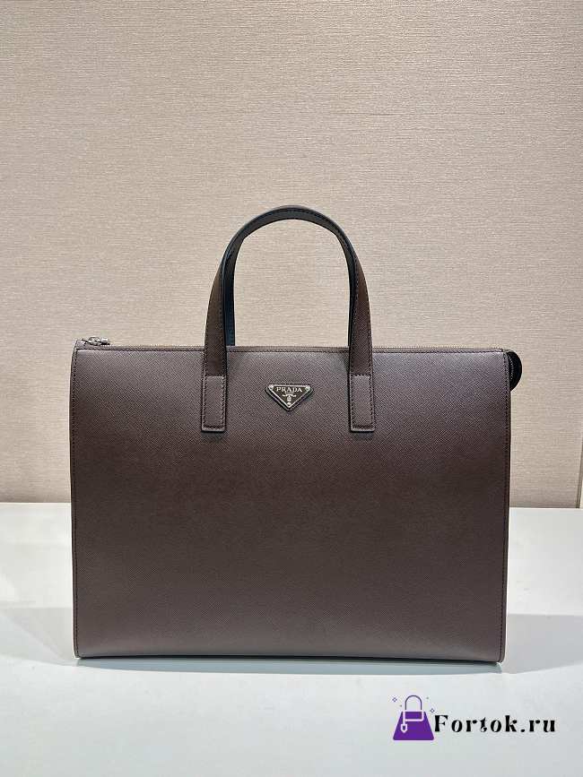 Fortok Prada Saffiano Brown Leather Tote Bag 2VG039 40x40x9cm - 1