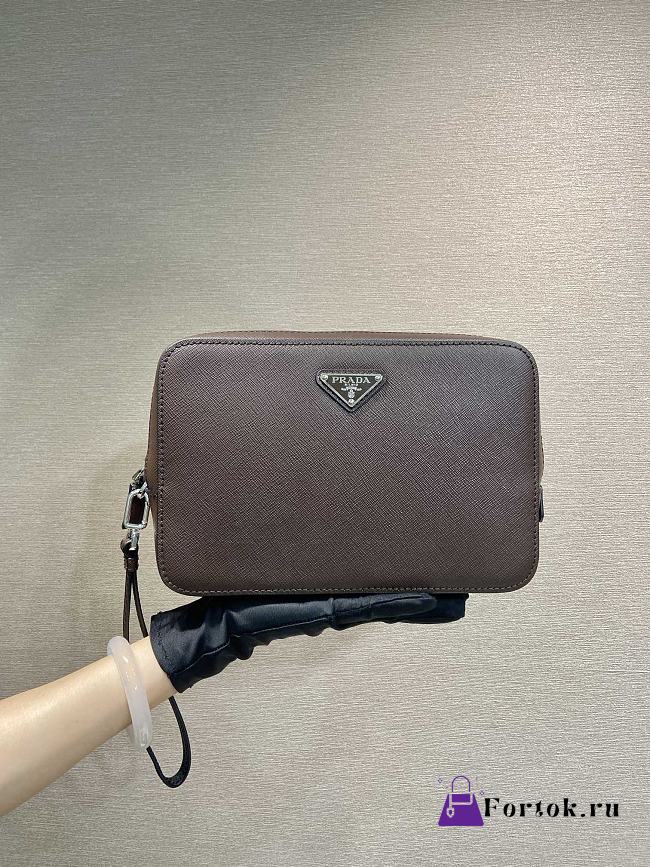 Fortok Prada Brown Saffiano Leather Clutch 2VF017 23.5x15.5x6.5cm - 1