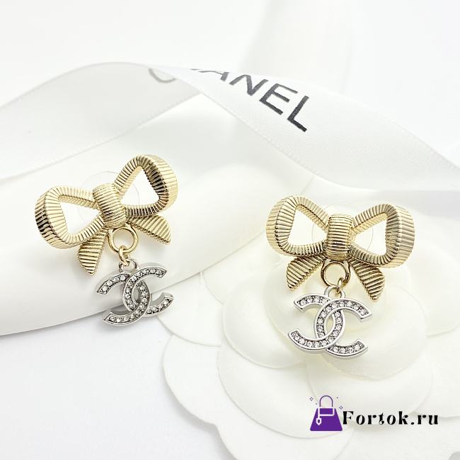 Fortok Chanel 24 Gold And Silver Three-dimensional Bow Earrings - 1