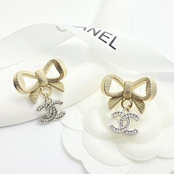 Fortok Chanel 24 Gold And Silver Three-dimensional Bow Earrings