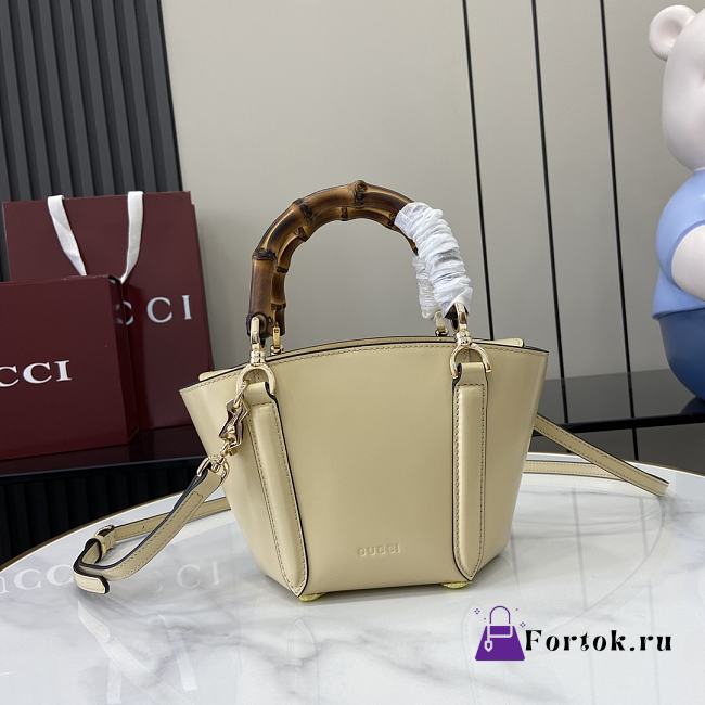 Fortok Gucci Mini Bamboo Top Handle Tote Bag Cream 16x14x11.5cm  - 1