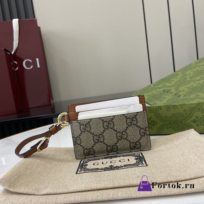 Fortok Gucci GG Emblem Card Holder Beige & Dark Brown 819121 10x7cm - 1