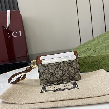 Fortok Gucci GG Emblem Card Holder Beige & Dark Brown 819121 10x7cm